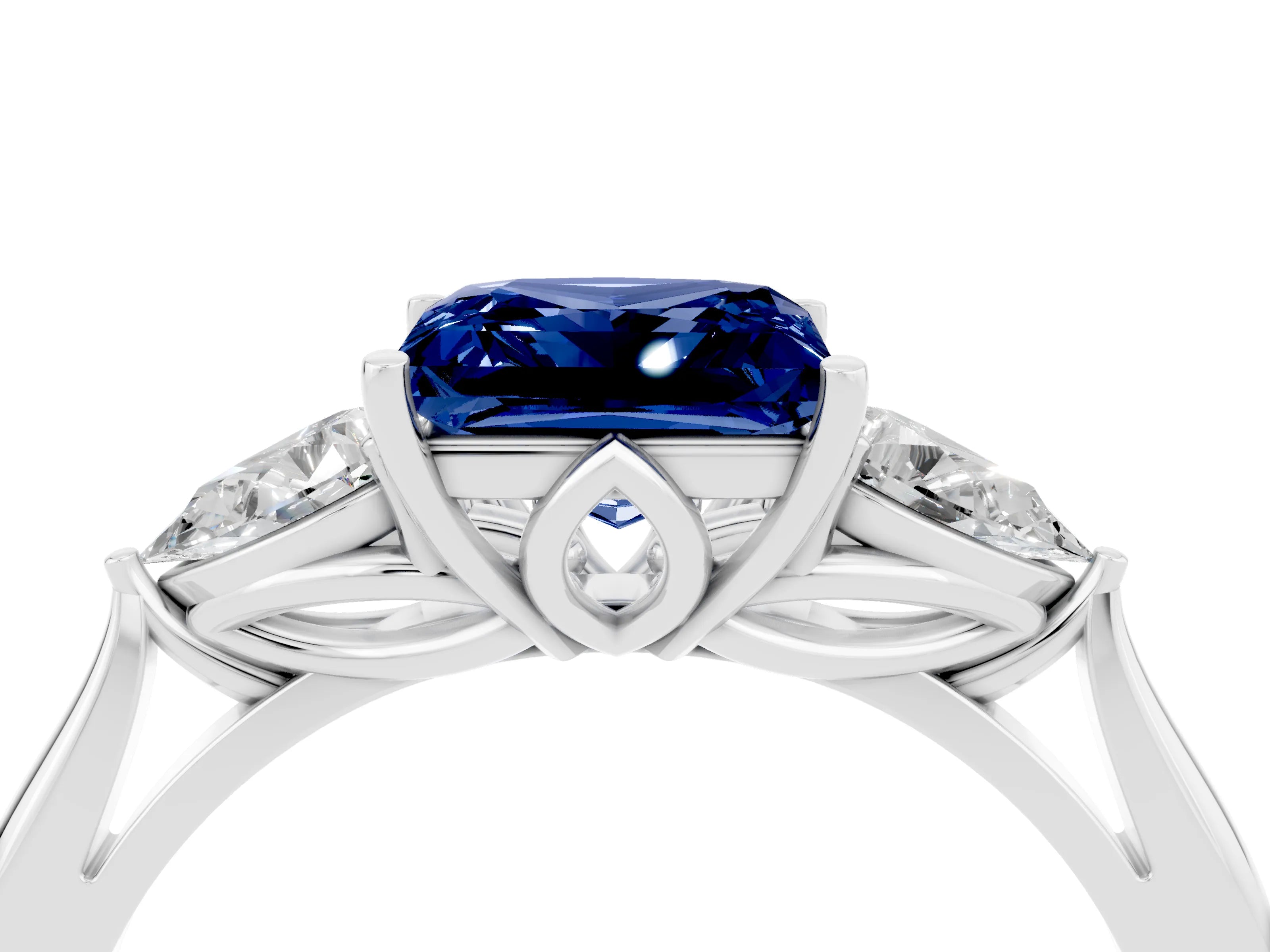 White gold Three-Stone Princess Cut Cut Diamond Ring with Pear Side Stones in Four-Prong Setting_4