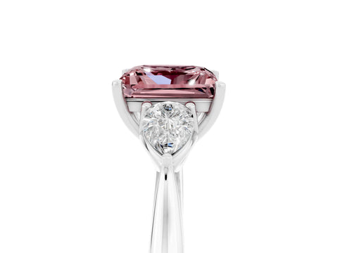 White gold Three-Stone Princess Cut Cut Diamond Ring with Pear Side Stones in Four-Prong Setting_5