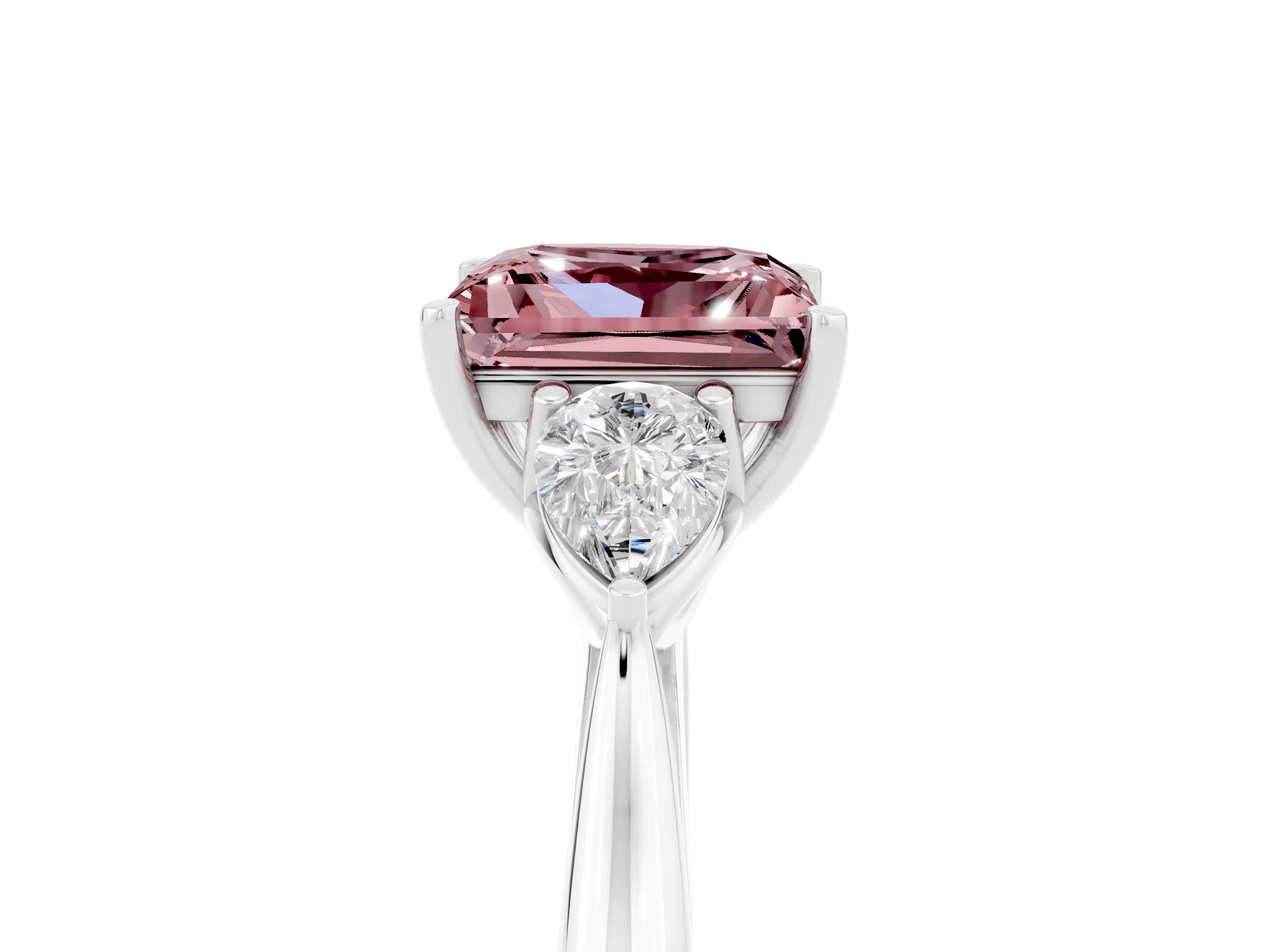 White gold Three-Stone Princess Cut Cut Diamond Ring with Pear Side Stones in Four-Prong Setting_5