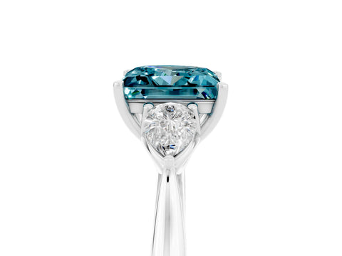 White gold Three-Stone Princess Cut Cut Diamond Ring with Pear Side Stones in Four-Prong Setting_5
