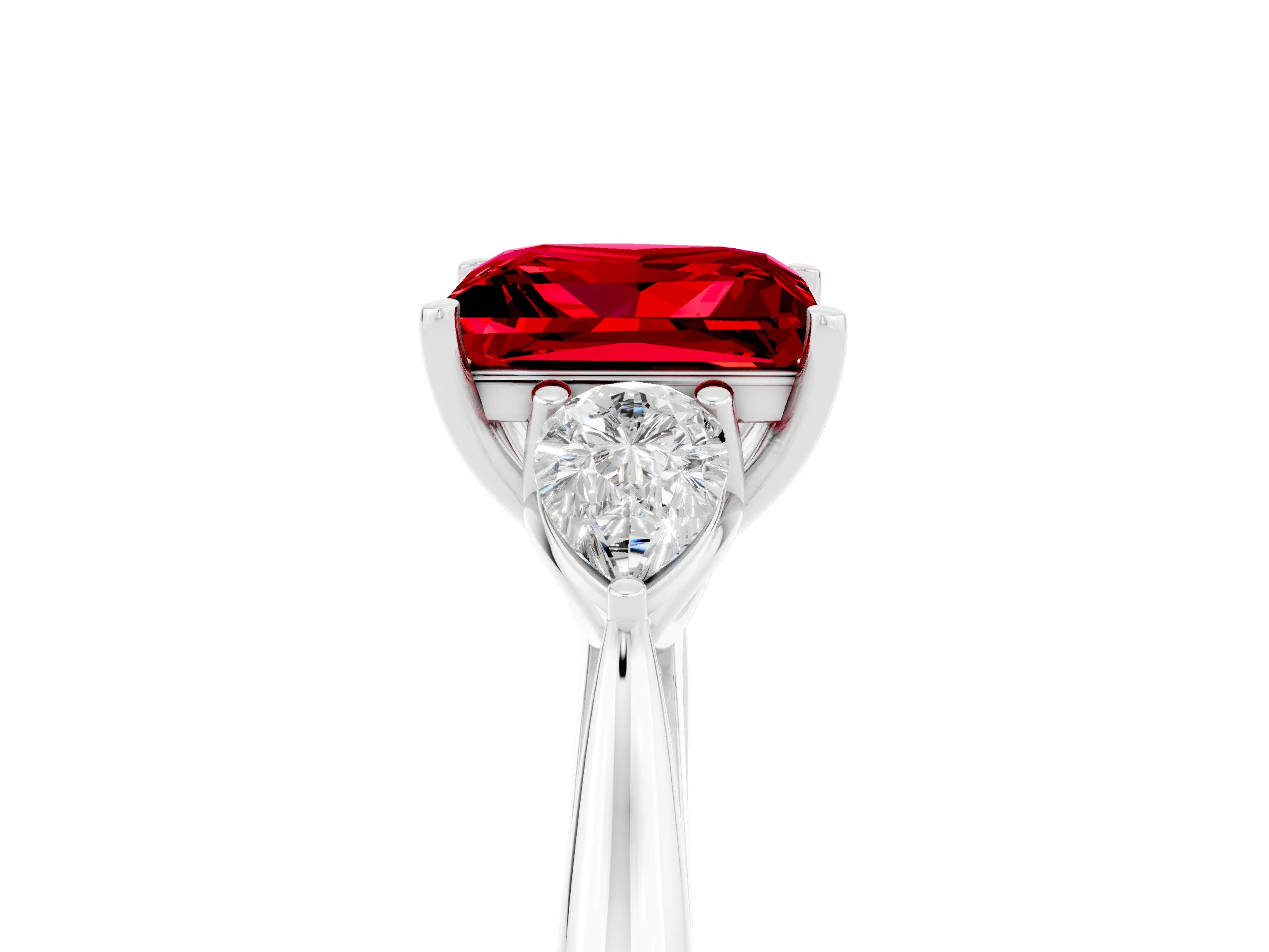 White gold Three-Stone Princess Cut Cut Diamond Ring with Pear Side Stones in Four-Prong Setting_5
