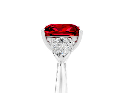 White gold Three-Stone Princess Cut Cut Diamond Ring with Pear Side Stones in Four-Prong Setting_5