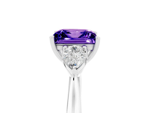 White gold Three-Stone Princess Cut Cut Diamond Ring with Pear Side Stones in Four-Prong Setting_5