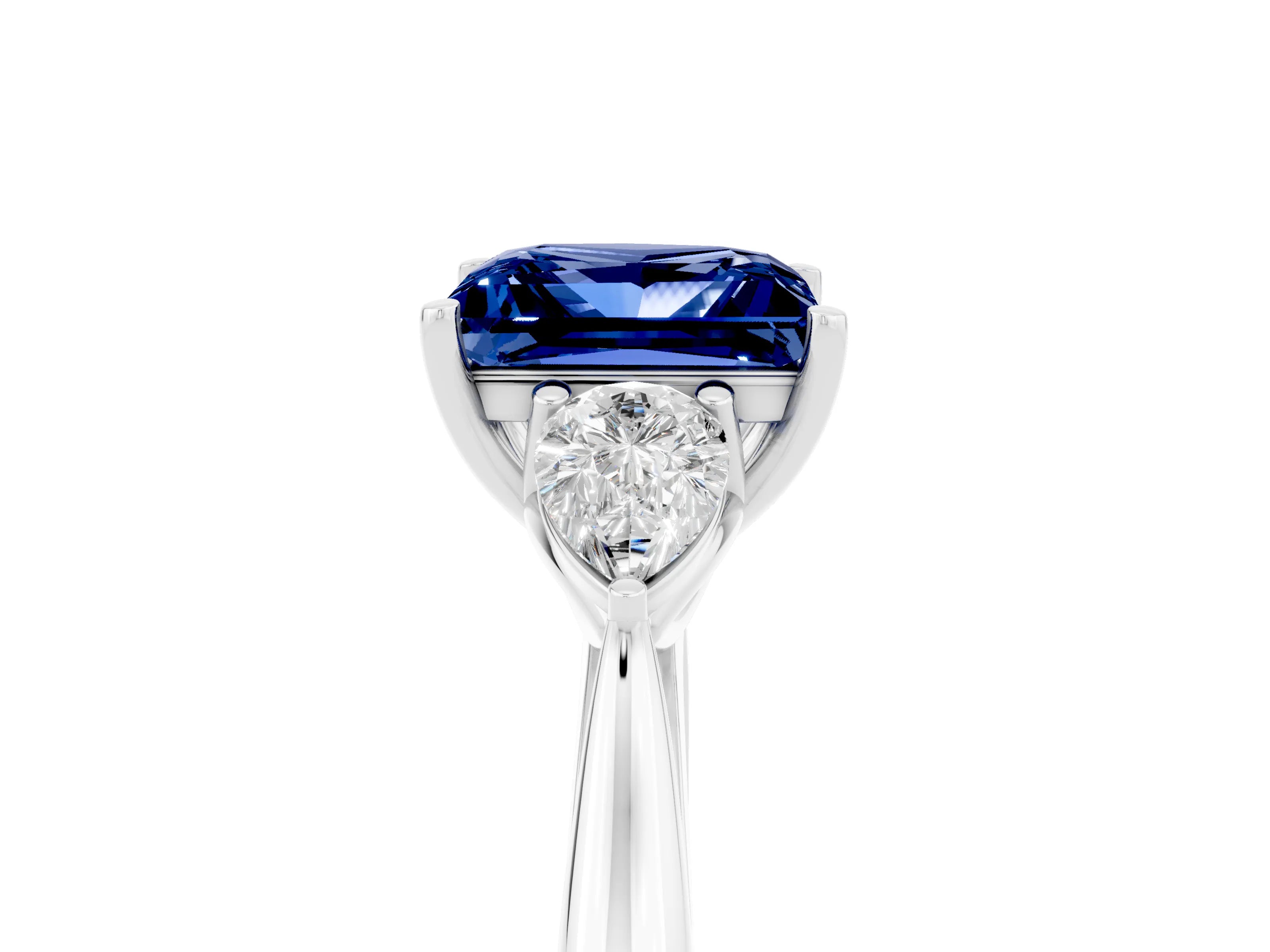 White gold Three-Stone Princess Cut Cut Diamond Ring with Pear Side Stones in Four-Prong Setting_5