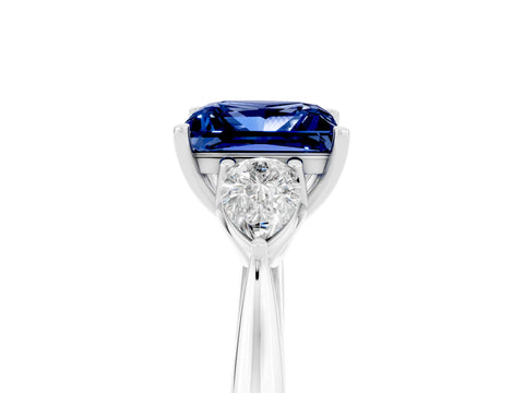 White gold Three-Stone Princess Cut Cut Diamond Ring with Pear Side Stones in Four-Prong Setting_5