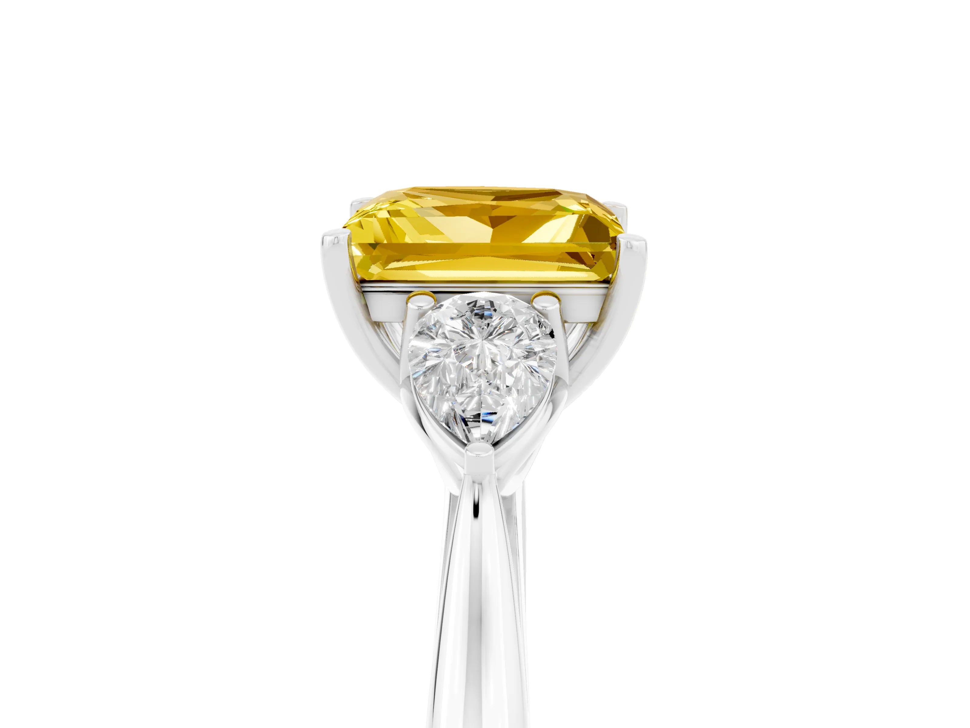 White gold Three-Stone Princess Cut Cut Diamond Ring with Pear Side Stones in Four-Prong Setting_5