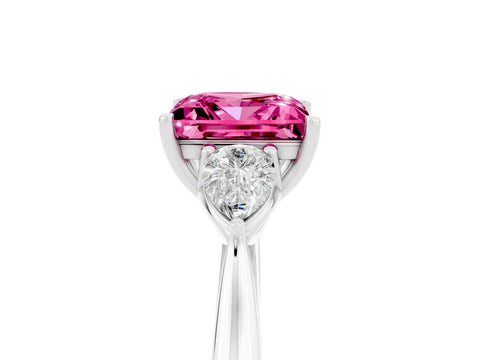 White gold Three-Stone Princess Cut Cut Diamond Ring with Pear Side Stones in Four-Prong Setting_5