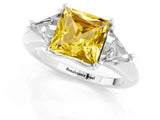 White gold Three-Stone Princess Cut Cut Diamond Ring with Trillion Side Stones and Four-Prong Setting_1