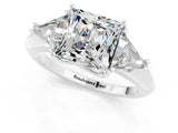 White gold Three-Stone Princess Cut Cut Diamond Ring with Trillion Side Stones and Four-Prong Setting_1