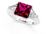 White gold Three-Stone Princess Cut Cut Diamond Ring with Trillion Side Stones and Four-Prong Setting_1
