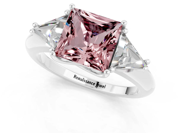 Platinum Three-Stone Princess Cut Cut Diamond Ring with Trillion Side Stones and Four-Prong Setting