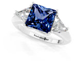 White gold Three-Stone Princess Cut Cut Diamond Ring with Trillion Side Stones and Four-Prong Setting_1