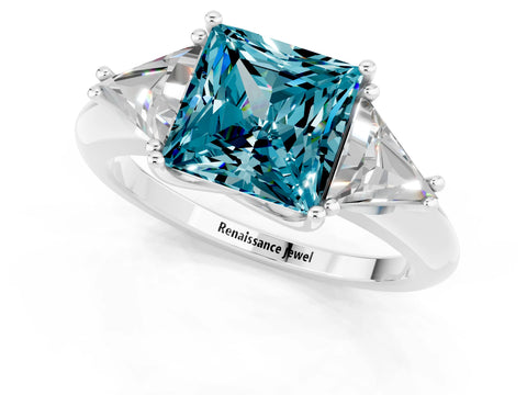 White gold Three-Stone Princess Cut Cut Diamond Ring with Trillion Side Stones and Four-Prong Setting_1