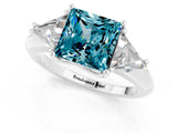White gold Three-Stone Princess Cut Cut Diamond Ring with Trillion Side Stones and Four-Prong Setting_1