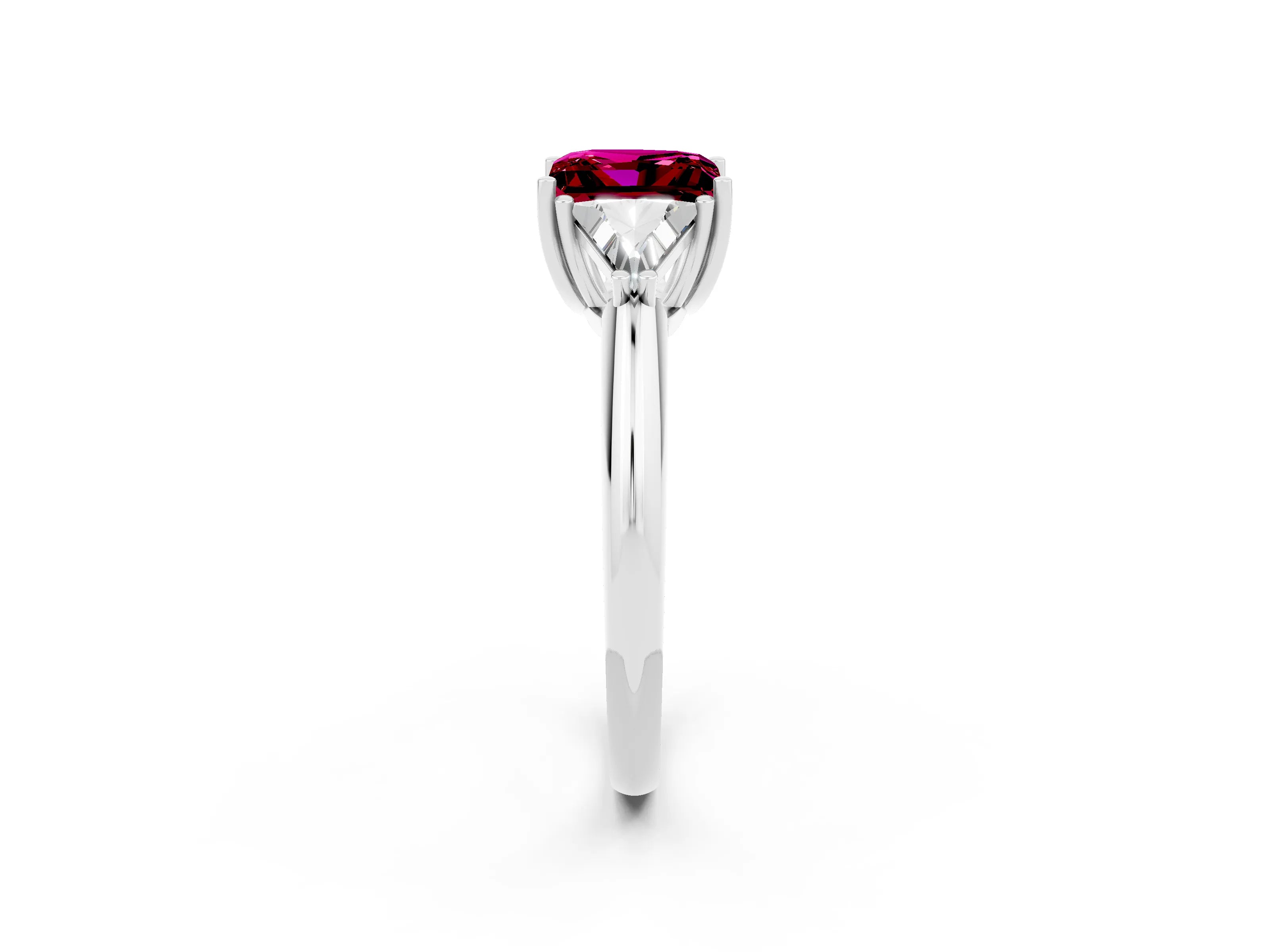 White gold Three-Stone Princess Cut Cut Diamond Ring with Trillion Side Stones and Four-Prong Setting_2