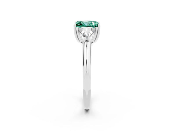 Silver Three-Stone Princess Cut Green Sapphire Engagement Ring with Trillion Side Stones and Prong Setting