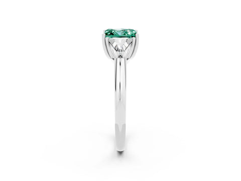 White gold Three-Stone Princess Cut Cut Diamond Ring with Trillion Side Stones and Four-Prong Setting_2
