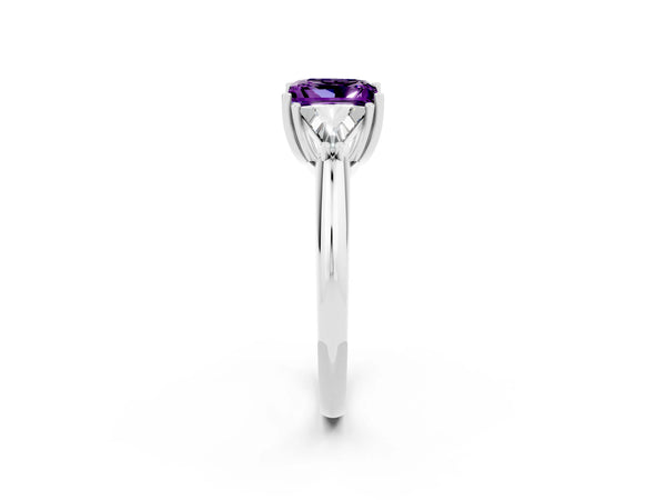 White gold Three-Stone Princess Cut Amethyst Engagement Ring with Trillion Side Stones and Prong Setting