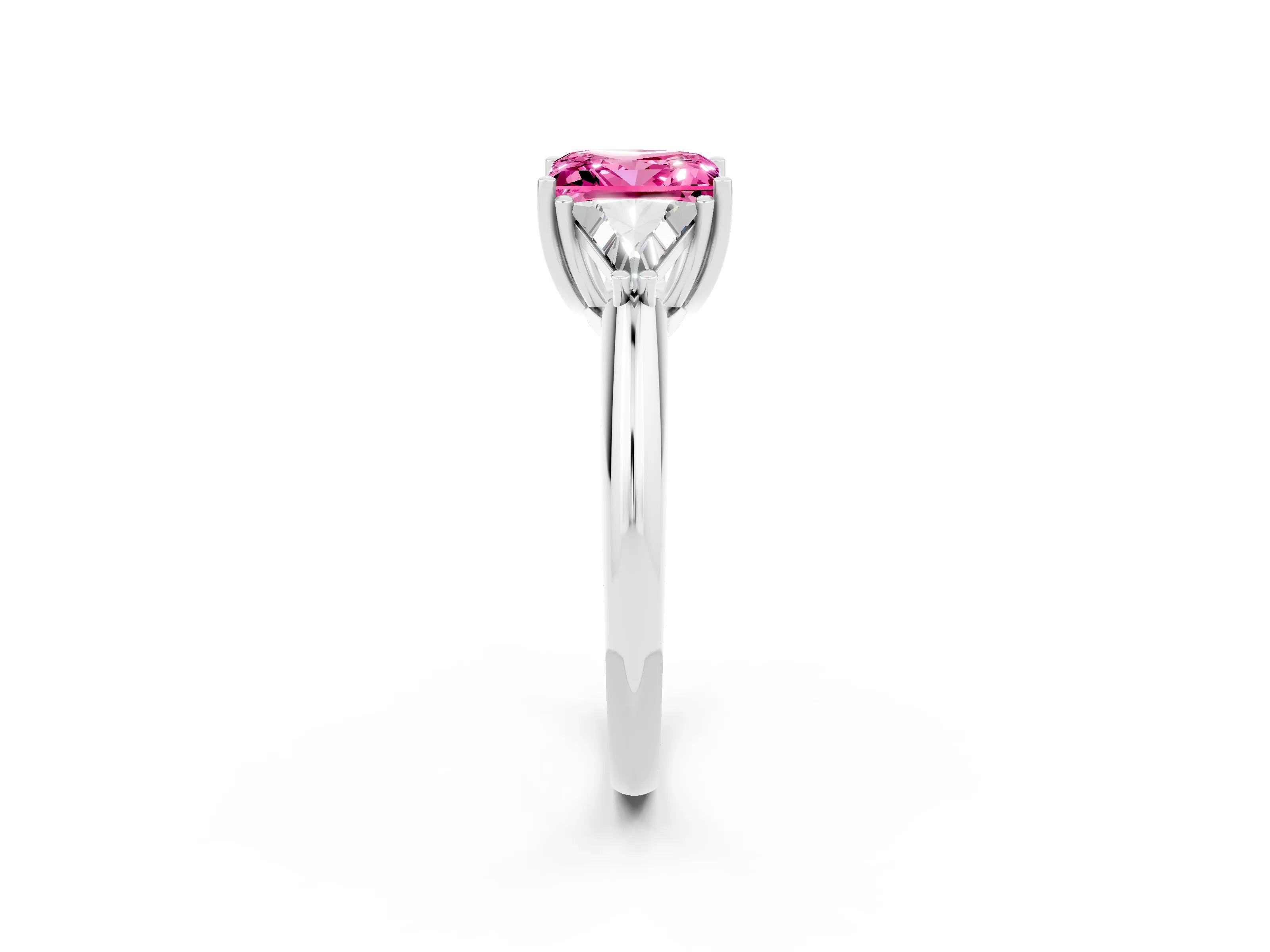 White gold Three-Stone Princess Cut Cut Diamond Ring with Trillion Side Stones and Four-Prong Setting_2