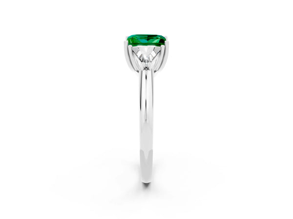 Platinum Three-Stone Princess Cut Emerald Engagement Ring with Trillion Side Stones and Prong Setting