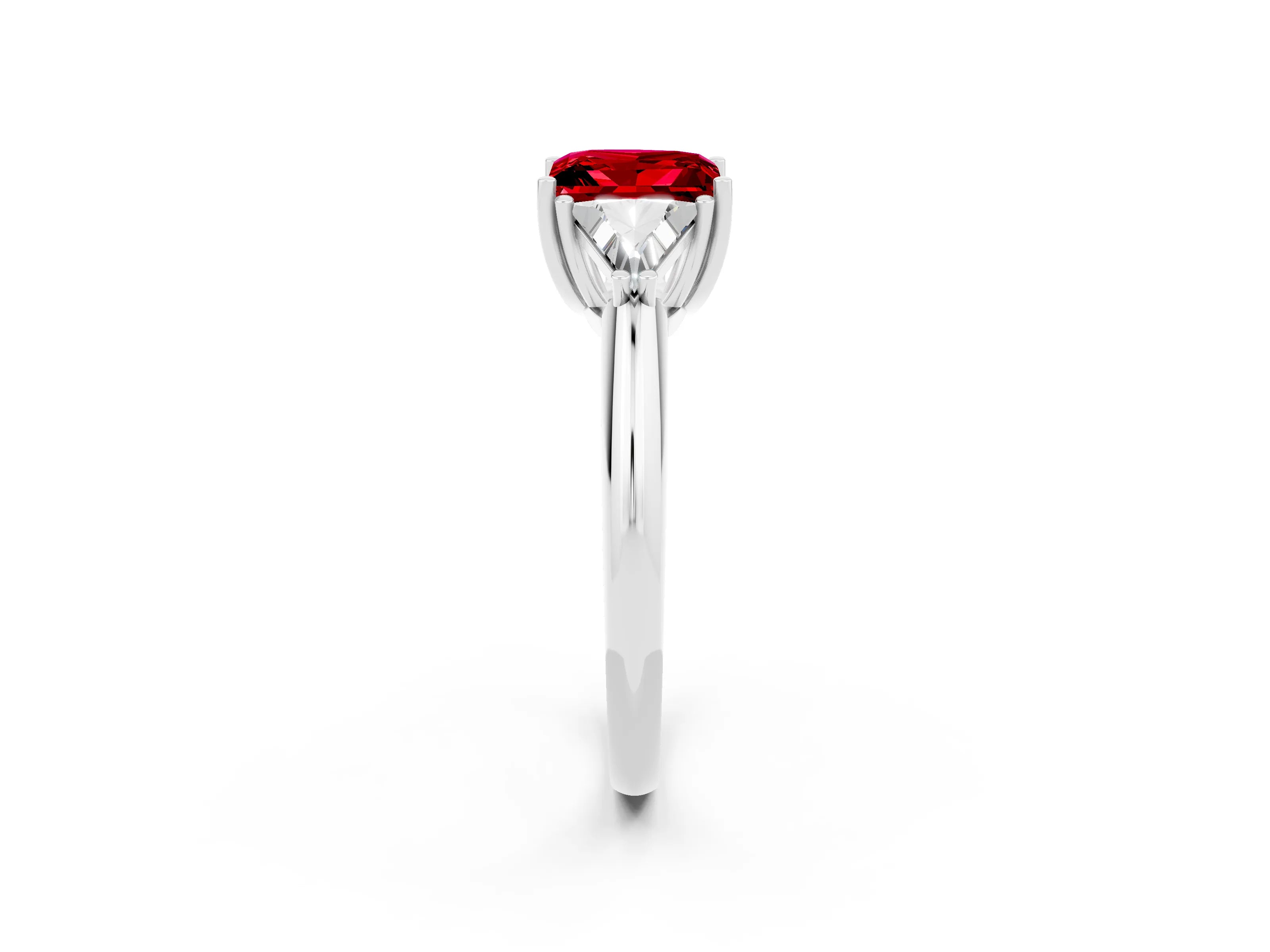 White gold Three-Stone Princess Cut Cut Diamond Ring with Trillion Side Stones and Four-Prong Setting_2