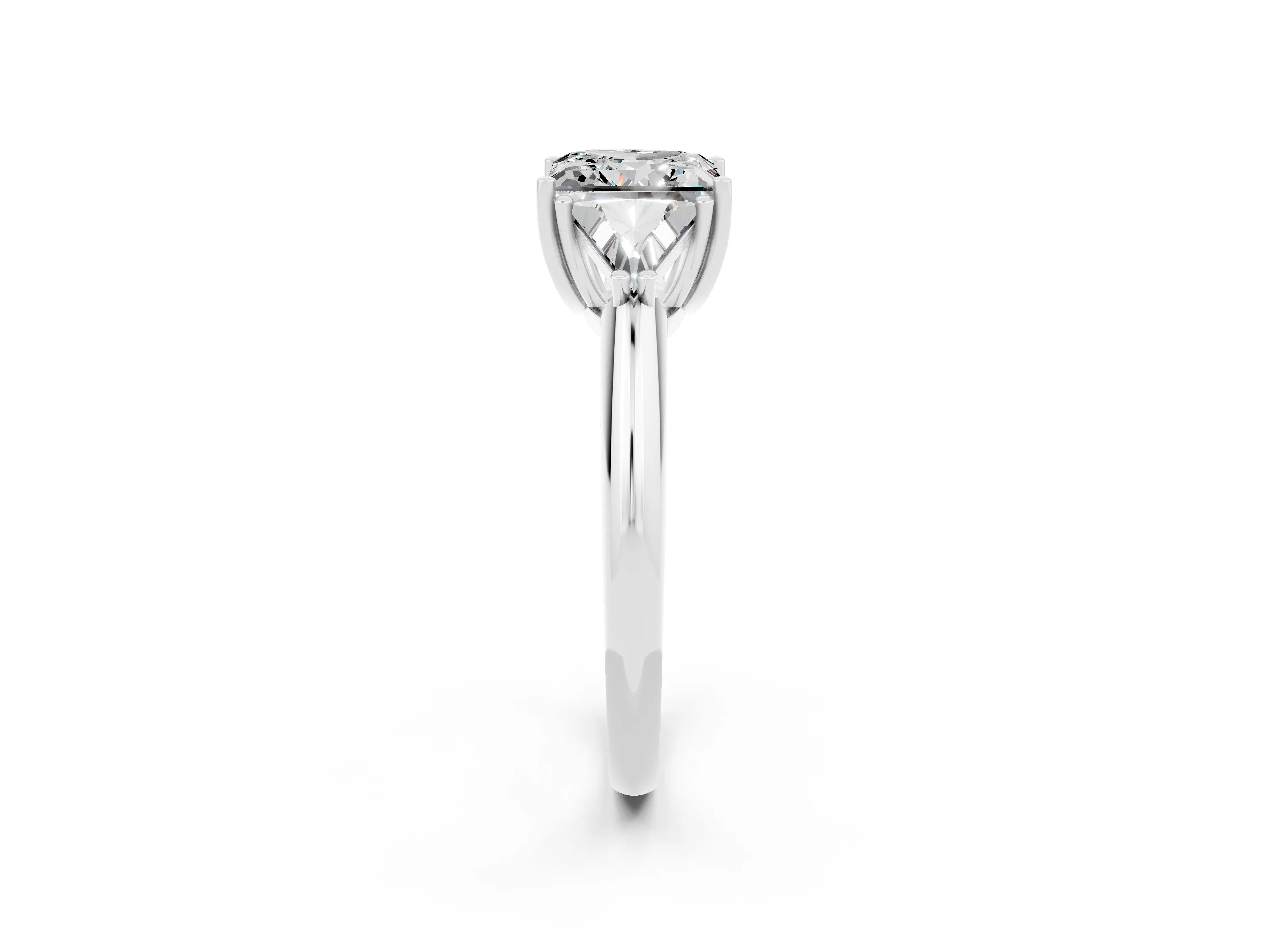 White gold Three-Stone Princess Cut Cut Diamond Ring with Trillion Side Stones and Four-Prong Setting_2