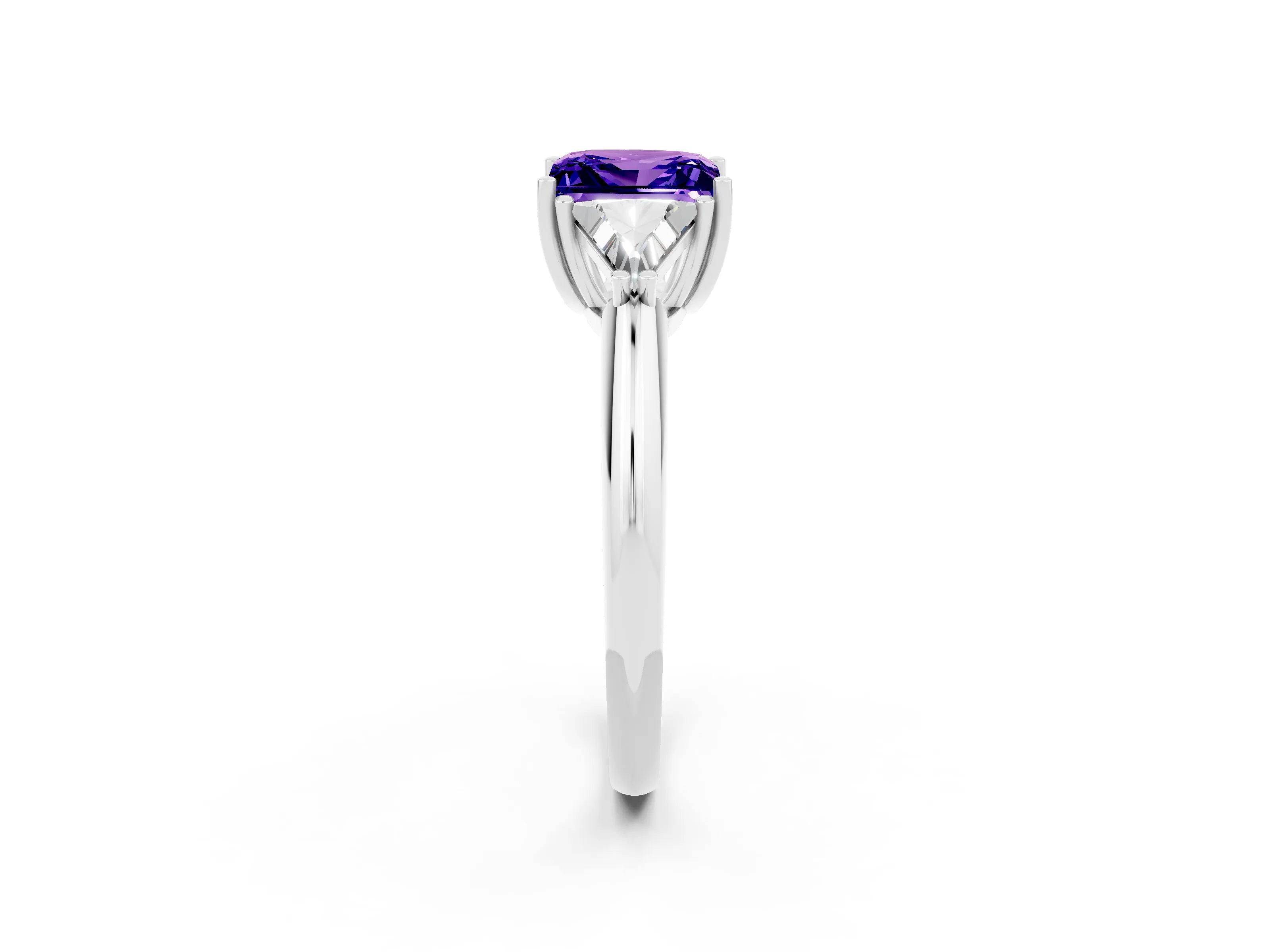 White gold Three-Stone Princess Cut Cut Diamond Ring with Trillion Side Stones and Four-Prong Setting_2