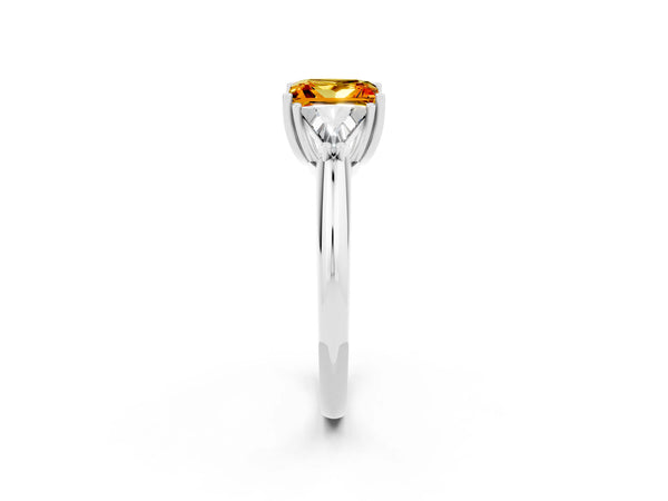 White gold Three-Stone Princess Cut Cut Diamond Ring with Trillion Side Stones and Four-Prong Setting
