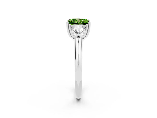 Silver Three-Stone Princess Cut Cut Diamond Ring with Trillion Side Stones and Four-Prong Setting