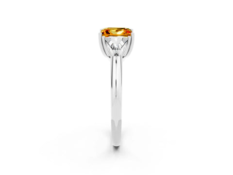 White gold Three-Stone Princess Cut Cut Diamond Ring with Trillion Side Stones and Four-Prong Setting_2
