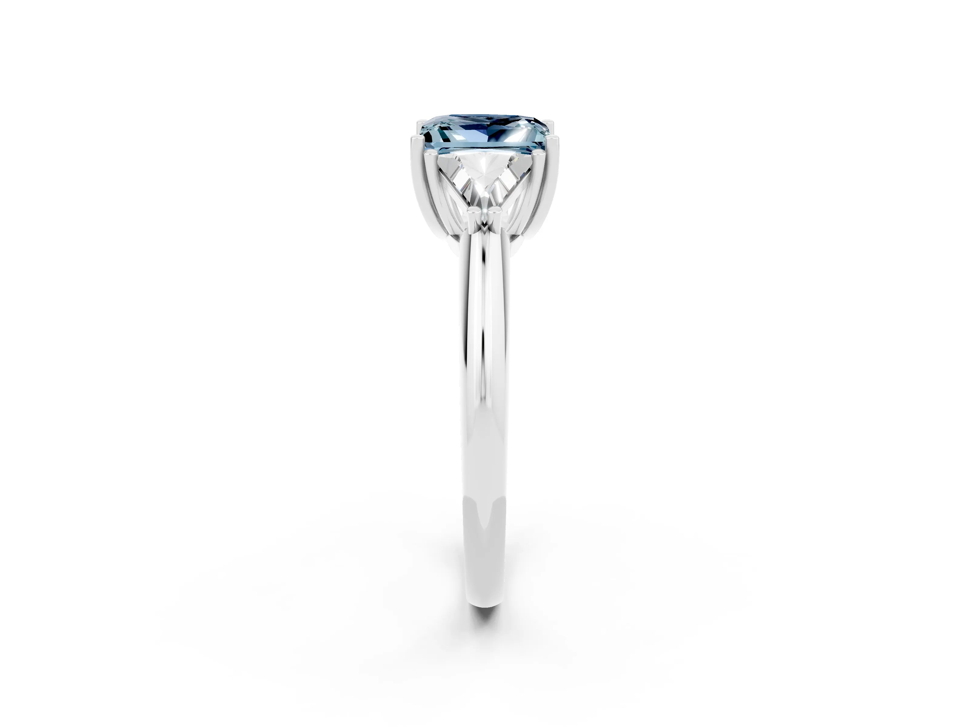 White gold Three-Stone Princess Cut Cut Diamond Ring with Trillion Side Stones and Four-Prong Setting_2