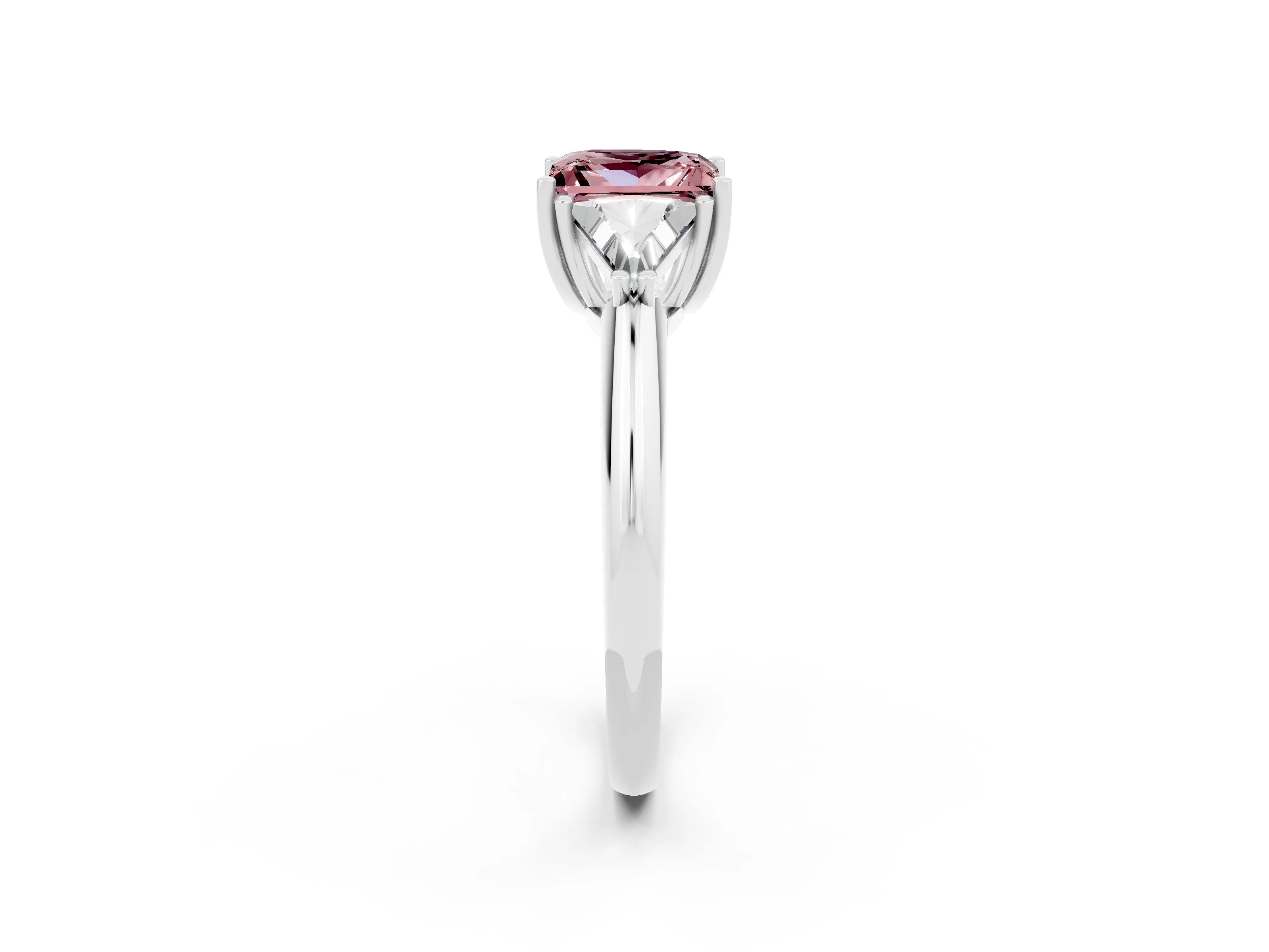 White gold Three-Stone Princess Cut Cut Diamond Ring with Trillion Side Stones and Four-Prong Setting_2