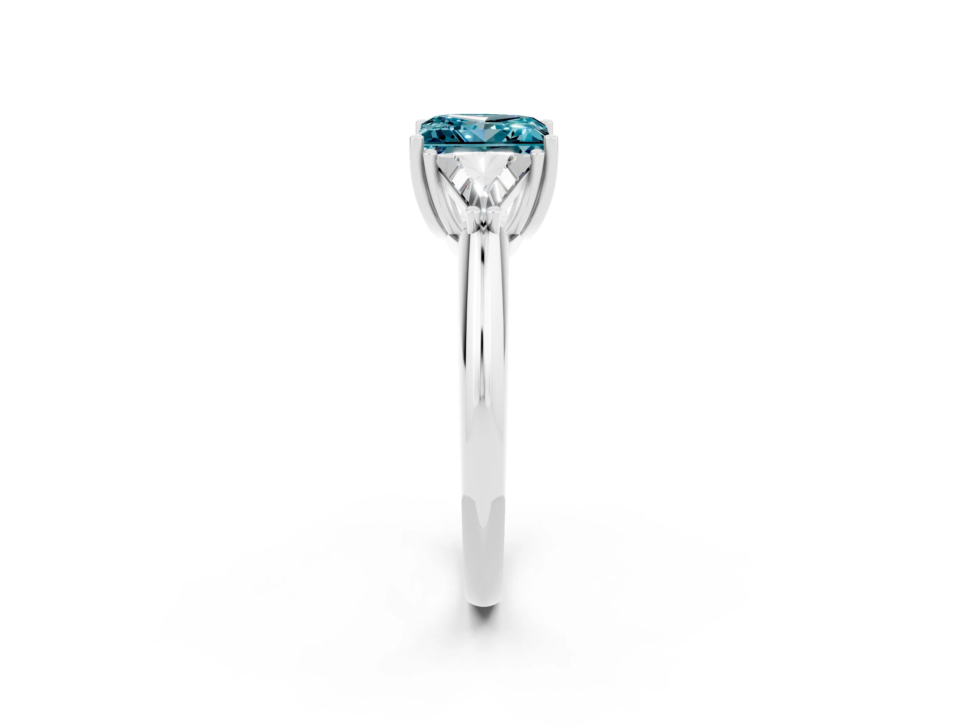 White gold Three-Stone Princess Cut Cut Diamond Ring with Trillion Side Stones and Four-Prong Setting_2