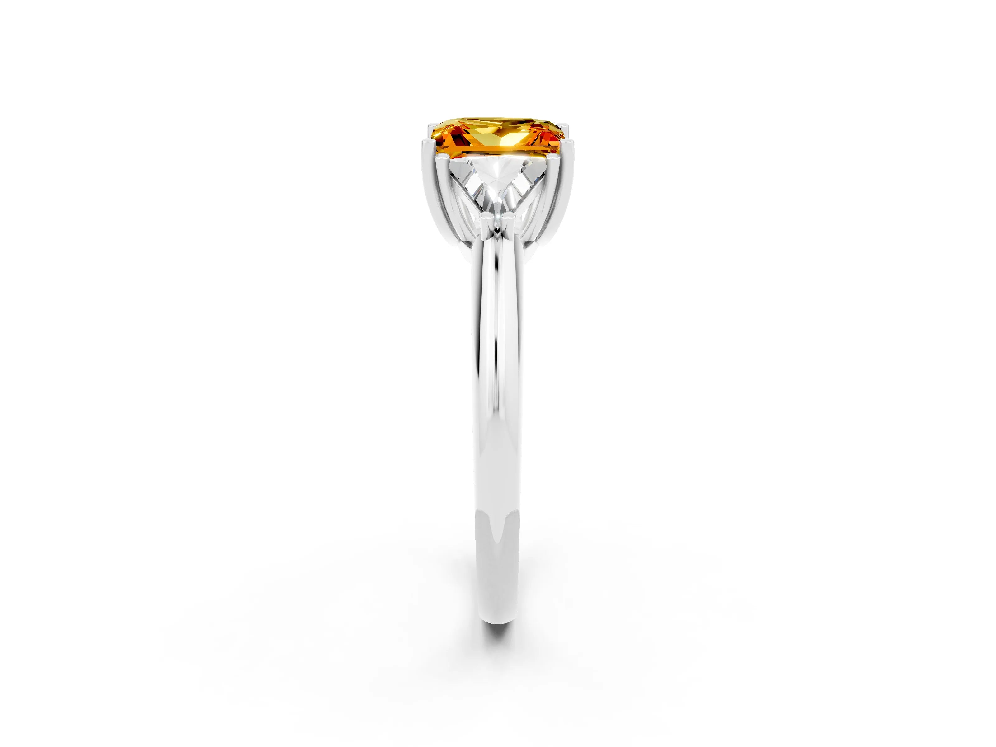 White gold Three-Stone Princess Cut Cut Diamond Ring with Trillion Side Stones and Four-Prong Setting_2