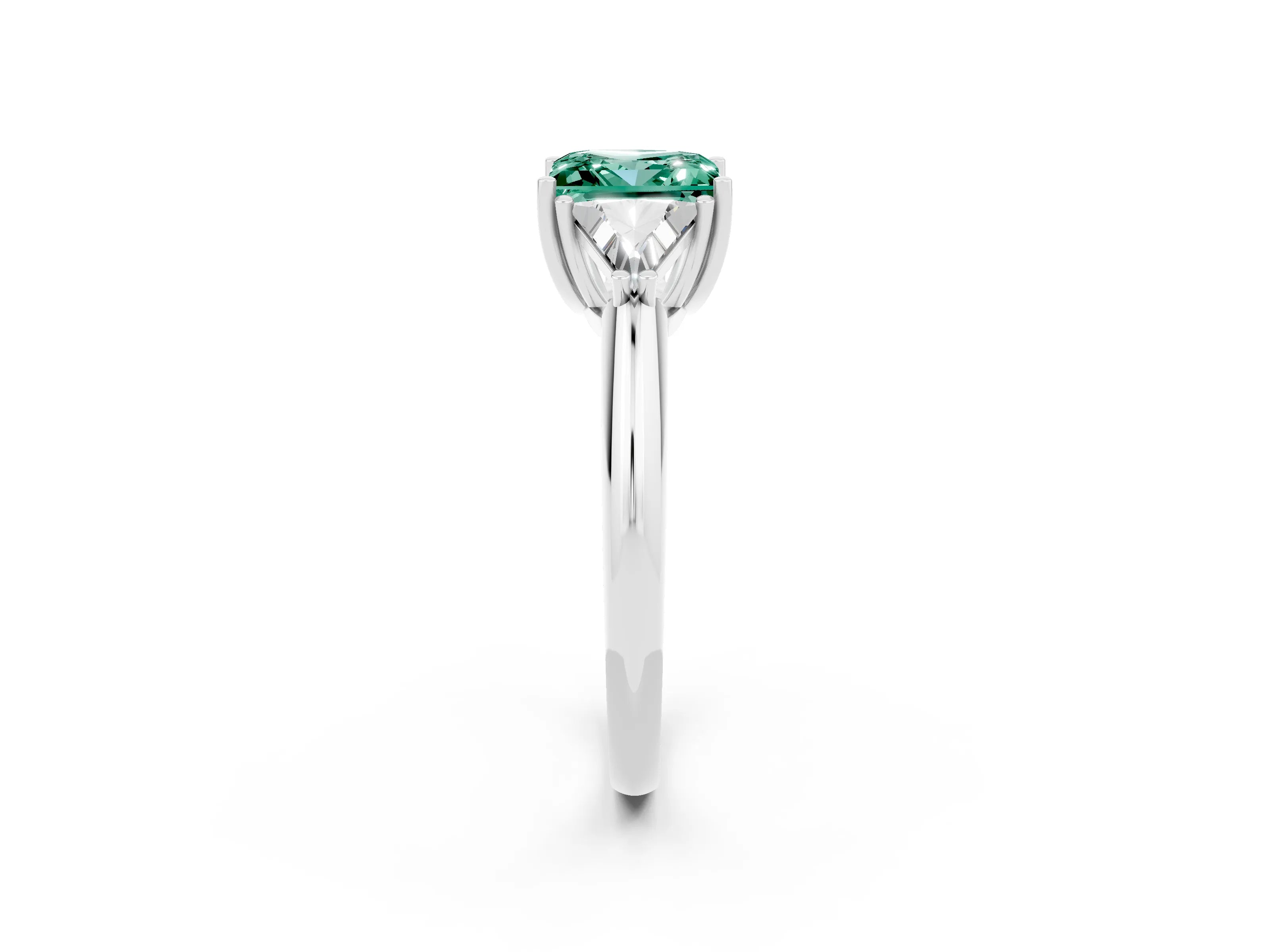 White gold Three-Stone Princess Cut Cut Diamond Ring with Trillion Side Stones and Four-Prong Setting_2