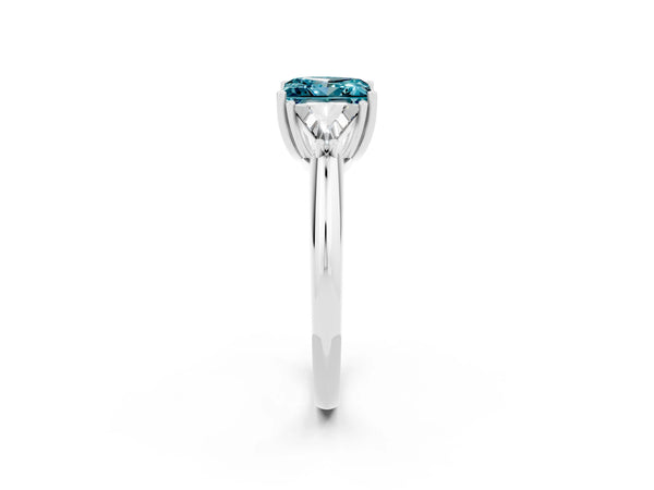 Silver Three-Stone Princess Cut Cut Diamond Ring with Trillion Side Stones and Four-Prong Setting