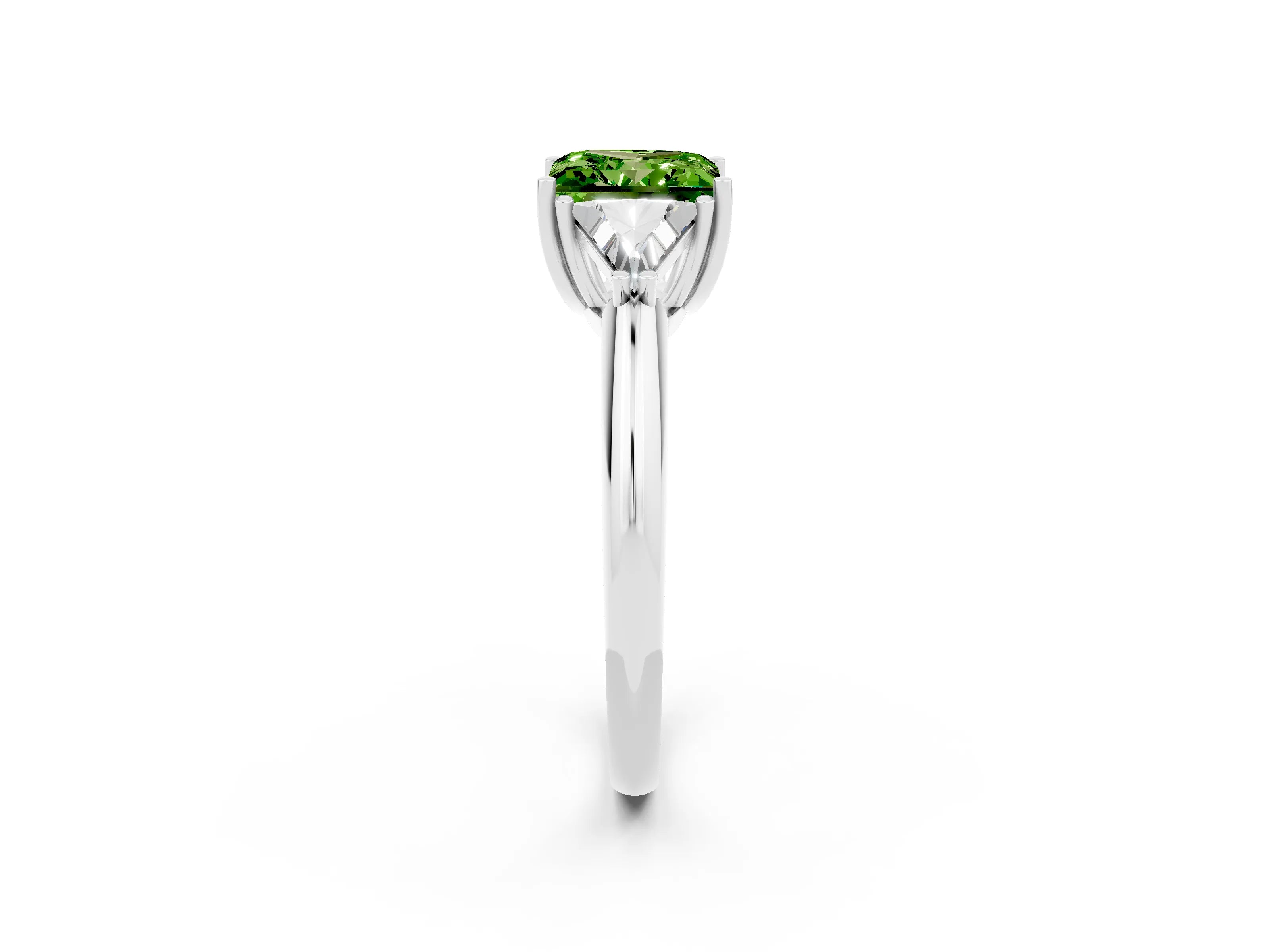White gold Three-Stone Princess Cut Cut Diamond Ring with Trillion Side Stones and Four-Prong Setting_2