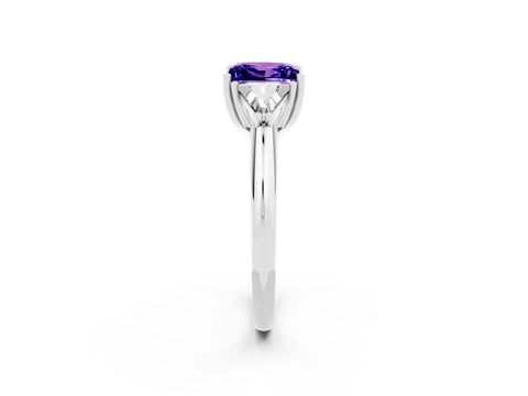 White gold Three-Stone Princess Cut Cut Diamond Ring with Trillion Side Stones and Four-Prong Setting_2