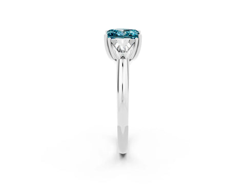 White gold Three-Stone Princess Cut Cut Diamond Ring with Trillion Side Stones and Four-Prong Setting_2