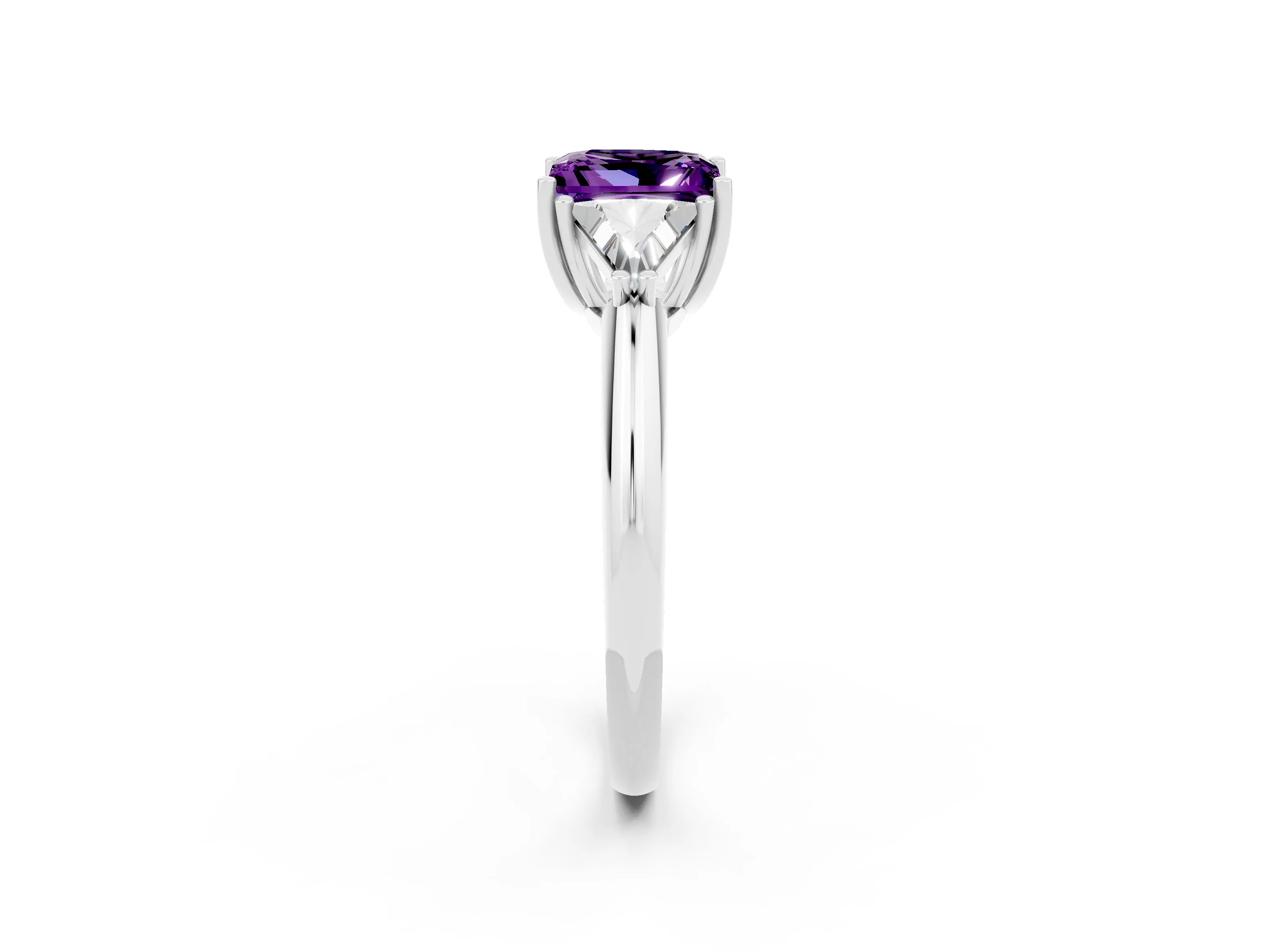 White gold Three-Stone Princess Cut Cut Diamond Ring with Trillion Side Stones and Four-Prong Setting_2