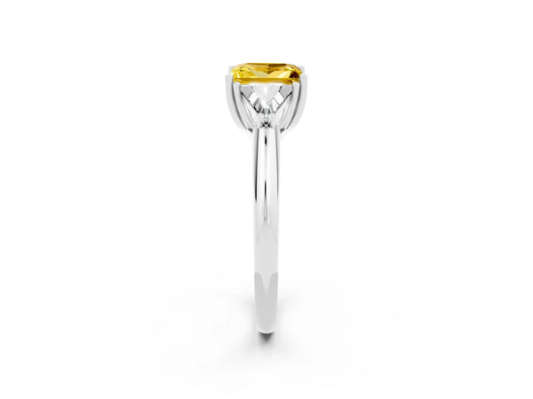 Silver Three-Stone Princess Cut Cut Diamond Ring with Trillion Side Stones and Four-Prong Setting