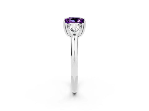 White gold Three-Stone Princess Cut Cut Diamond Ring with Trillion Side Stones and Four-Prong Setting_2