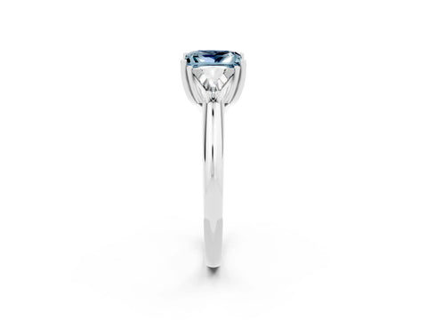 White gold Three-Stone Princess Cut Cut Diamond Ring with Trillion Side Stones and Four-Prong Setting_2