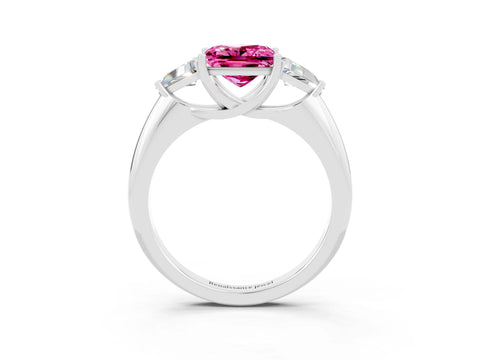 White gold Three-Stone Princess Cut Cut Diamond Ring with Trillion Side Stones and Four-Prong Setting_3