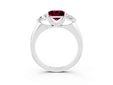 White gold Three-Stone Princess Cut Cut Diamond Ring with Trillion Side Stones and Four-Prong Setting_3