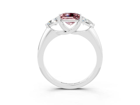 White gold Three-Stone Princess Cut Cut Diamond Ring with Trillion Side Stones and Four-Prong Setting_3