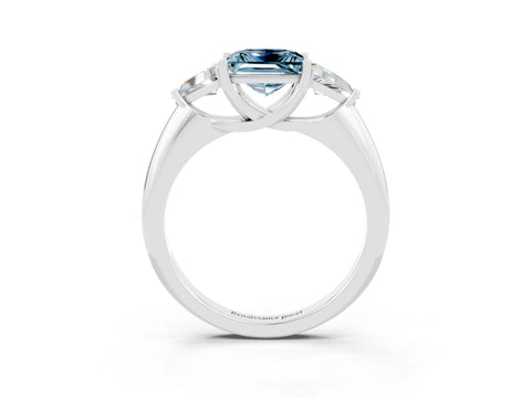 White gold Three-Stone Princess Cut Cut Diamond Ring with Trillion Side Stones and Four-Prong Setting_3