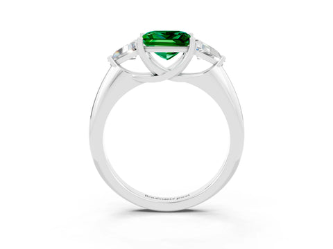 White gold Three-Stone Princess Cut Cut Diamond Ring with Trillion Side Stones and Four-Prong Setting_3