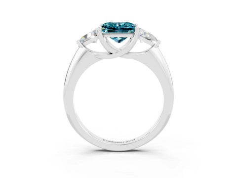 White gold Three-Stone Princess Cut Cut Diamond Ring with Trillion Side Stones and Four-Prong Setting_3