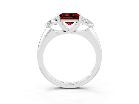 White gold Three-Stone Princess Cut Cut Diamond Ring with Trillion Side Stones and Four-Prong Setting_3